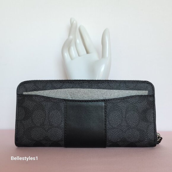 COACH Boxed Slim Accordion Signature Canvas & Leather Wallet w Back-slip pocket⭐ - Picture 7 of 16